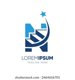 Letter N Ladder of Success to Reach the Stars Logo Design Vector Icon Graphic Emblem Symbol Illustration