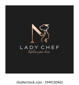 Letter N Lady Chef, Initial Beauty Cook Logo Design Vector