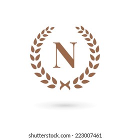 Letter N laurel wreath logo icon design template elements 