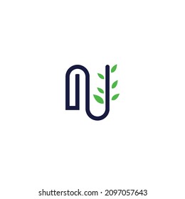 Letter N with leaf concepts. Letter N icon.