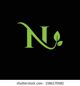 letter N with leaf concepts  N logo template  letter N icon  nature logo template