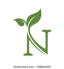 letter N with leaf concepts N logo template letter N icon nature logo template