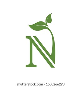 letter N with leaf concepts N logo template letter N icon nature logo template