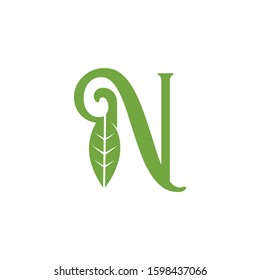 letter N with leaf concepts N logo template letter N icon nature logo template