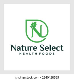 letter N with leaf concepts N logo template letter N icon nature logo template
