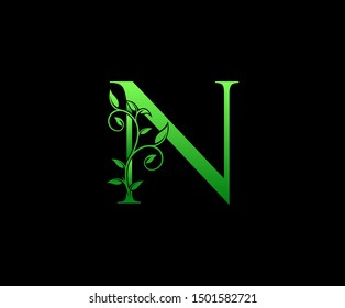 letter N leaf icon logo design concept, floral logo icon design.