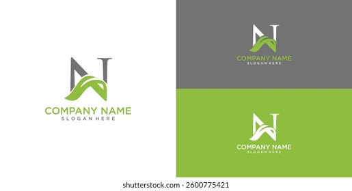 Letter N leaf initial logo template