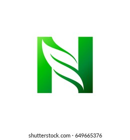 Letter N With Leaf Initial Logo