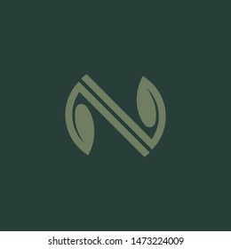 letter N with leaf logo design template