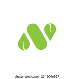 Letter N with leaf logo design illustration