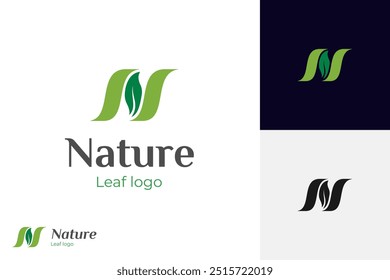 letter N leaf logo icon design for natural brand product or food vector logo design