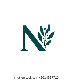 Letter N leaf logo identity. Simple initial n olive nature organic logo