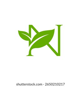 Letter N Leaf Logo. luxury, beauty, leaves, forest, land, nutrition, vegetables