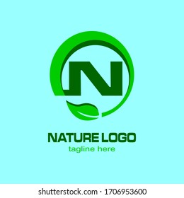Letter N leaf logo vector design with circle