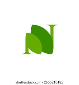 Letter N Leaf Logo. vegetables, vegetarian, beauty, farm, vegan, eco