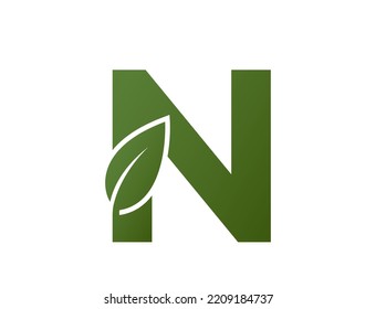 letter n with leaf logotype. creative initial logo design. eco friendly, ecology and environment symbol. isolated vector image in simple style