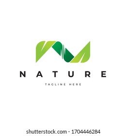 Letra N con plantilla vectorial de inspiración de diseño de logotipo de forma hoja