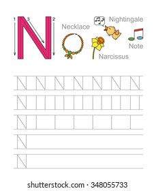 Letter N. Learn handwriting.