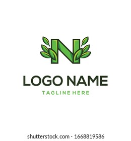 Letter N Leaves Organic Abstract Creative Illustration Business Modern Logo