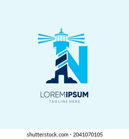 Letter N Lighthouse Logo Design Vector Icon Graphic Emblem Illustration