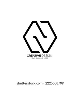 Letter N line art hexagon creative logo