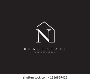 Letter N Line House Real Estate Logo