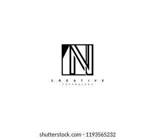 Letter N Linear Stripe Illusion Monogram Isolated Square Shape Logo