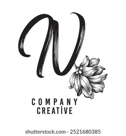 Letra N Logotipo Folha Vinculada, Cor preta, design exclusivo
