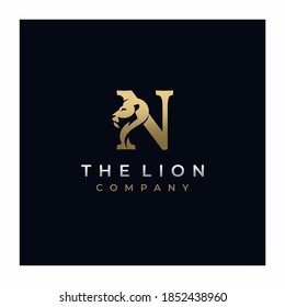 Letter N Lion Head , Elegant Luxury Initial Logo Design Vector