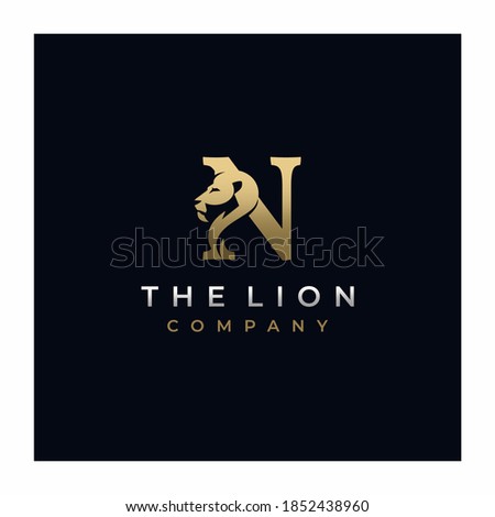 Letter N Lion Head , Elegant Luxury Initial Logo Design Vector