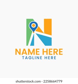 Letter N Location Logo Concept With Gps Symbol, Pin Icon Template
