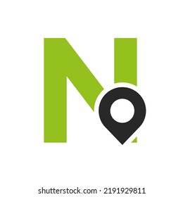 Letter N Location Logo Design Sign. Location Icon Concept With Alphabet For Road Direction Symbol Vector Template