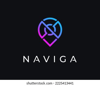 Letter N Location Pin Map Navigation GPS Place Line Linear Simple Minimal Vector Logo Design