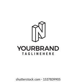 Letter N logo 3D isometric lines geometric shape template design vector