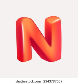 Letter N logo 3D render in cartoon cubic style. Cubic vector illustration. Impossible isometric shapes. Perfect for futuristic banner, optical illusion branding, kids labels, cute birthday posters.