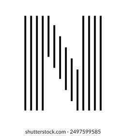 Letter N logo with abstract geometric vertical parallel lines