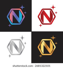 Letra N logotipo, N logotipo, conjunto de logotipo AI, design moderno e mínimo, inspirado na tecnologia, ícones e símbolos coloridos, adequado para inteligência artificial, inovação, marca, start-ups e identidade digital.