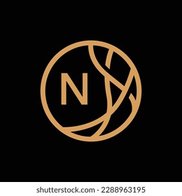 Letter N logo, alpabet N inside abstract circle shape, line art style vector