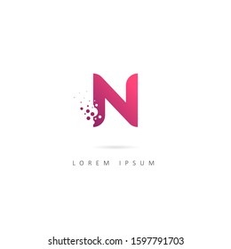 Letter N logo. Alphabet logotype vector design with dots element.
