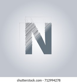 Letter N logo. Alphabet logotype architectural design. Grey color. Blueprint. With gradient.
Concept design template.