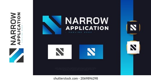 Letter N Logo with Arrow in Blue Modern Style. N Logo or Symbol for Business or Technology Identity