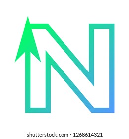Letter N Logo with Arrow and Gradient. Editable Gradient Icon. Vector North Icon