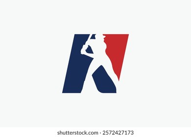 letter N logo with baseball player silhouette. It is good for team logo, club, sticker, etc.