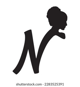 LETTER N LOGO WITH A BEAUTIFUL WOMAN'S SILHOUETTE