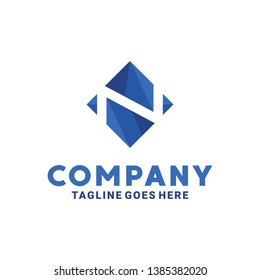 Letter N Logo in Blue Box with Flat Style
