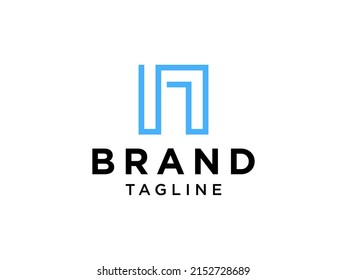Letter N Logo Blue Square Line. Flat Vector Logo Design Template Element
