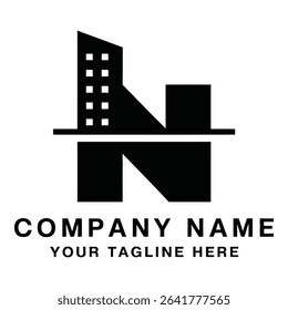 Letter n logo with building isolated on white background
