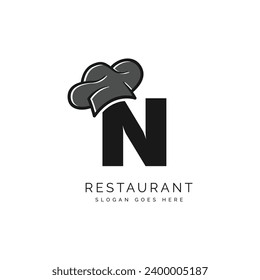 Letter N logo with chef's hat for a restaurant. Alphabet N Concept Design Food Business Logotype vector illustration