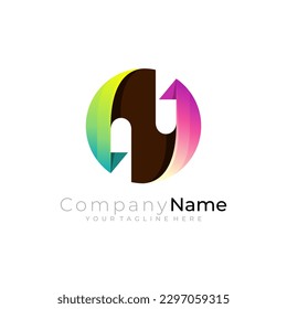 Logo de la letra N con plantilla de diseño de círculo, estilo colorido