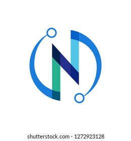 Letter N logo, Circle shape symbol, Technology and digital abstract dot connection - Vector